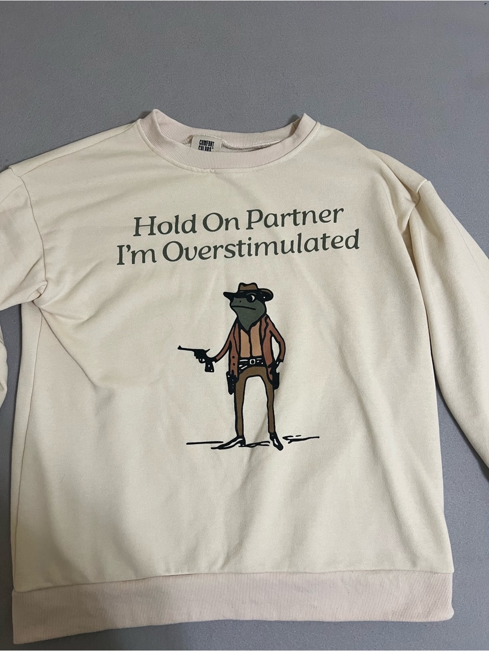 Comfort Colors Cream Graphic Crewneck Sweatshirt - Frog Cowboy Slogan